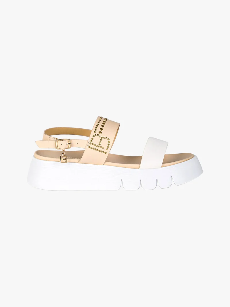 Sandali donna con platform e dettaglio di borchie - beige