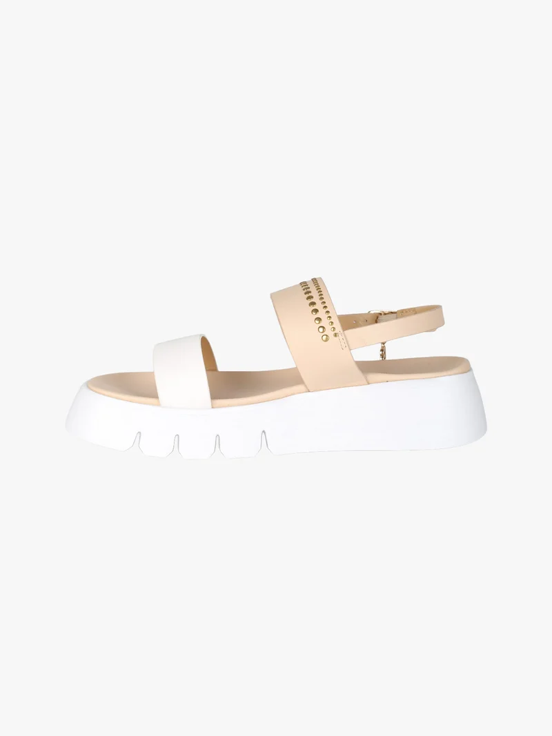 Sandali donna con platform e dettaglio di borchie - beige