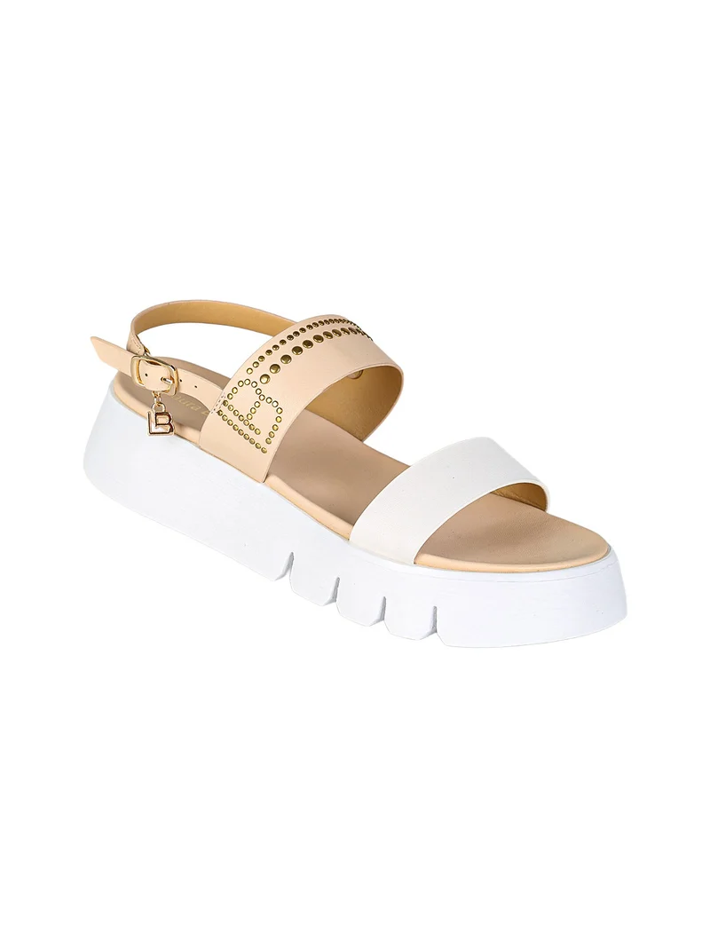 Sandali donna con platform e dettaglio di borchie - beige