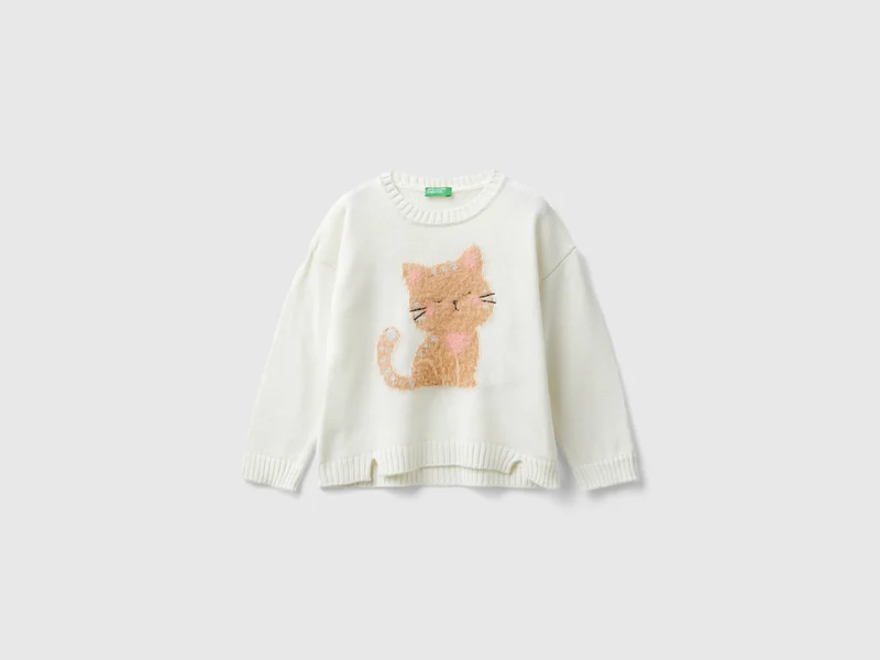 Pulli mit eingearbeitetem Katzenmotiv