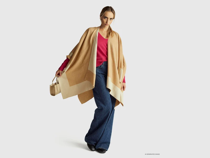 Fuchsiafarbener Pullover mit V-Ausschnitt aus reiner Merinowolle