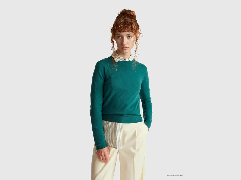 Fuchsiafarbener Pullover mit Rundhalsausschnitt aus Merinowolle