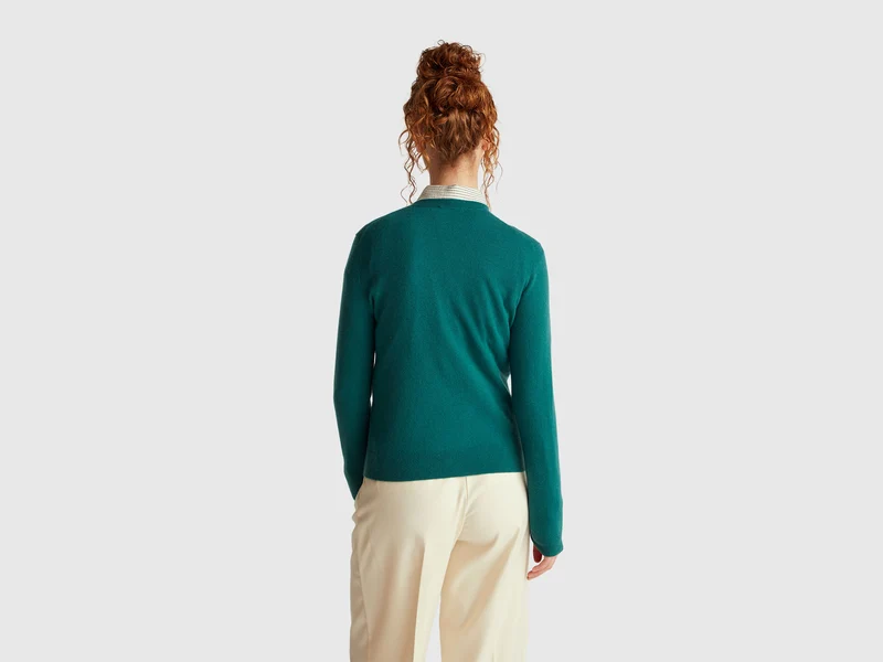 Fuchsiafarbener Pullover mit Rundhalsausschnitt aus Merinowolle