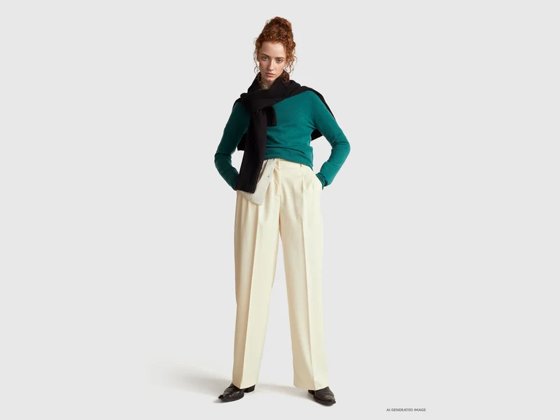 Fuchsiafarbener Pullover mit Rundhalsausschnitt aus Merinowolle