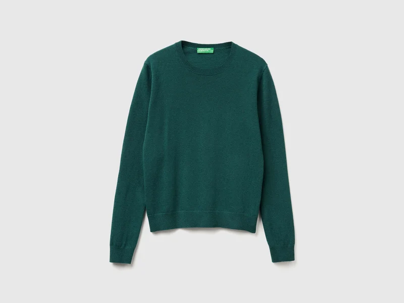 Fuchsiafarbener Pullover mit Rundhalsausschnitt aus Merinowolle