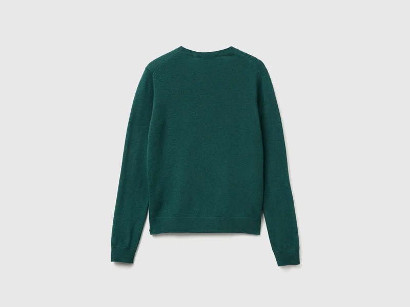 Fuchsiafarbener Pullover mit Rundhalsausschnitt aus Merinowolle