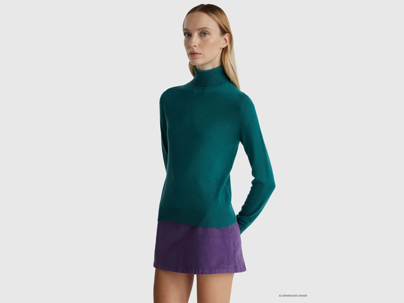 Grüner Rollkragenpullover aus reiner Merinowolle