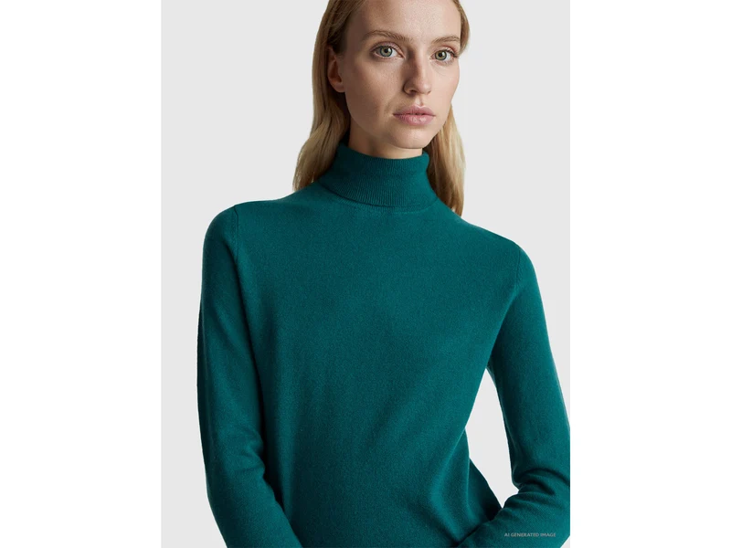 Grüner Rollkragenpullover aus reiner Merinowolle