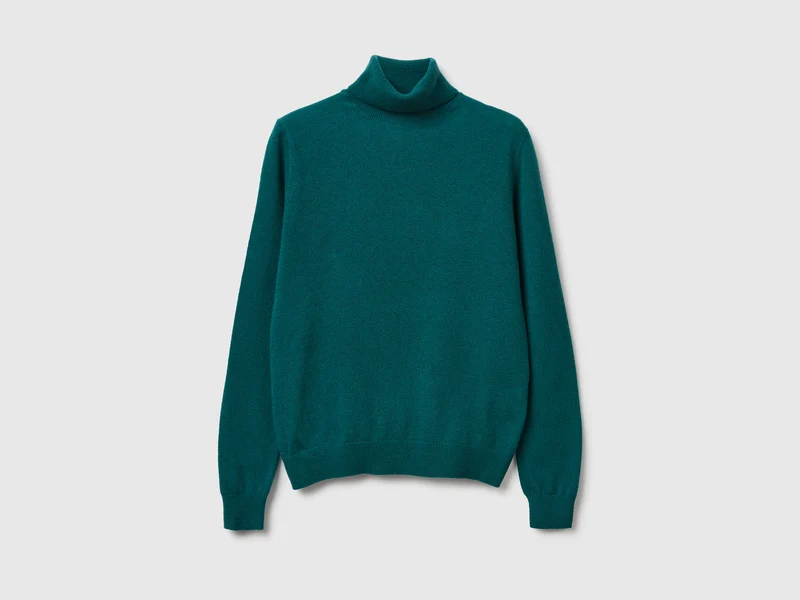 Grüner Rollkragenpullover aus reiner Merinowolle