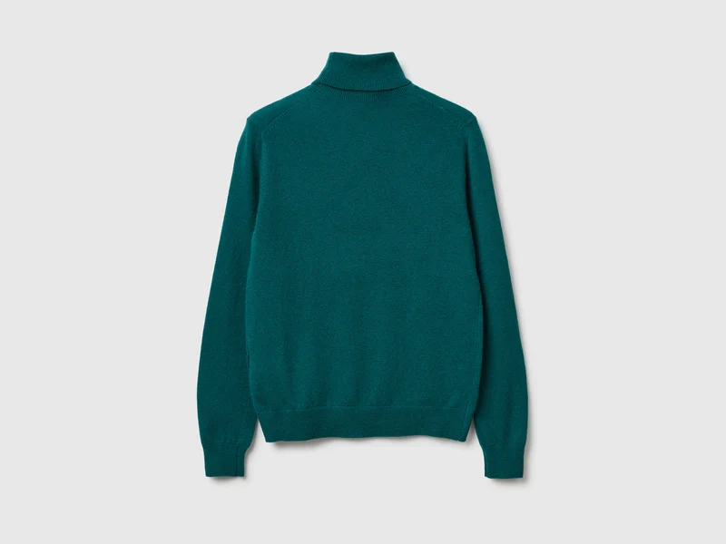 Grüner Rollkragenpullover aus reiner Merinowolle