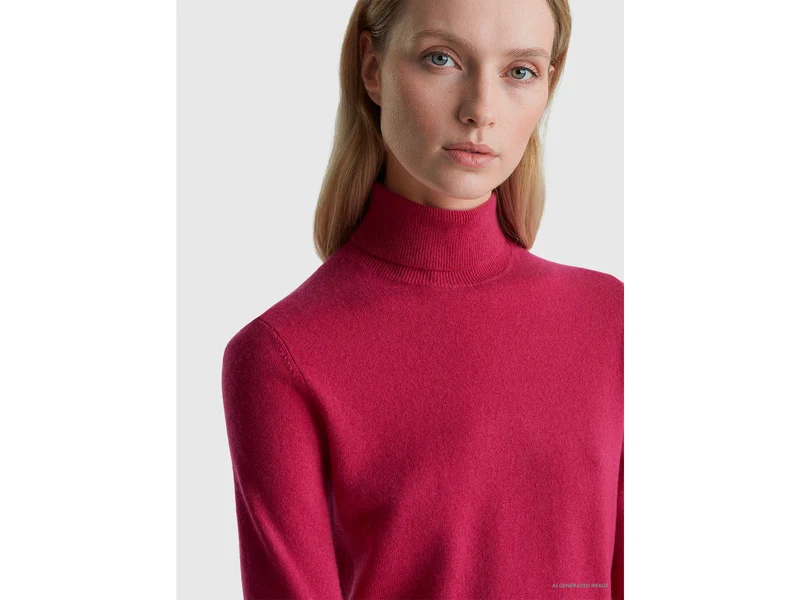 Fuchsiafarbener Rollkragenpullover aus reiner Merinowolle