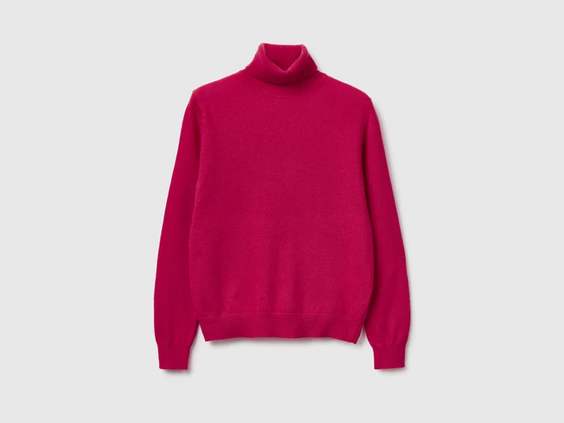Fuchsiafarbener Rollkragenpullover aus reiner Merinowolle