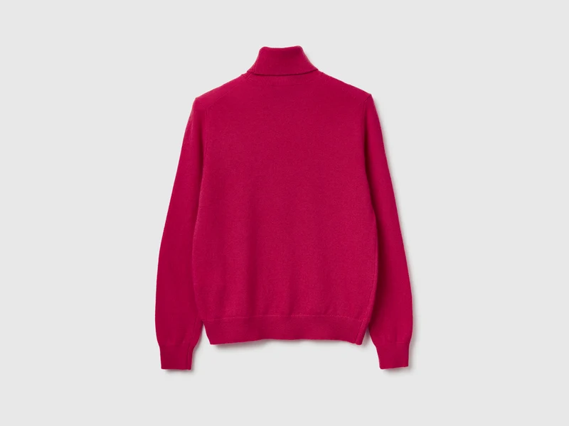 Fuchsiafarbener Rollkragenpullover aus reiner Merinowolle