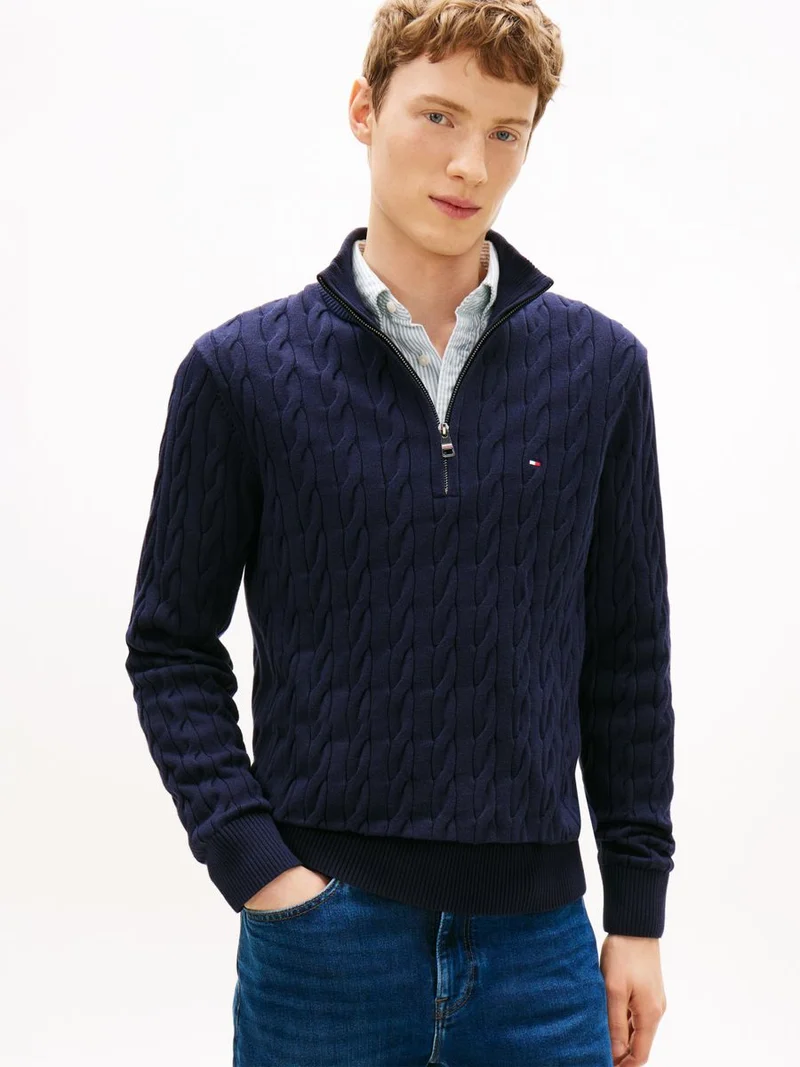 CLASSIC COTTON CABLE ZIP MOCK
