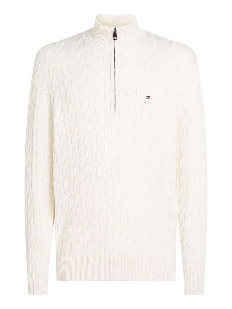 CLASSIC COTTON CABLE ZIP MOCK