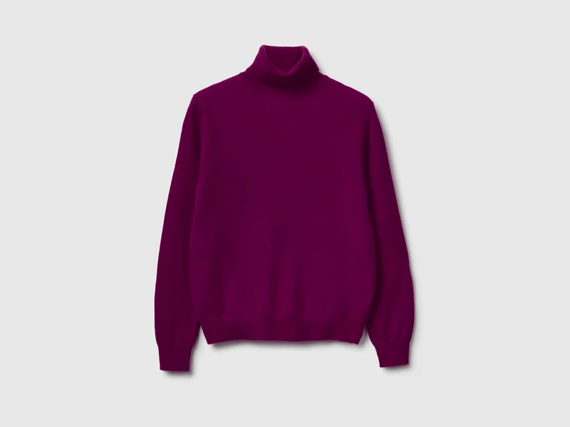 Lila Rollkragenpullover aus reiner Merinowolle