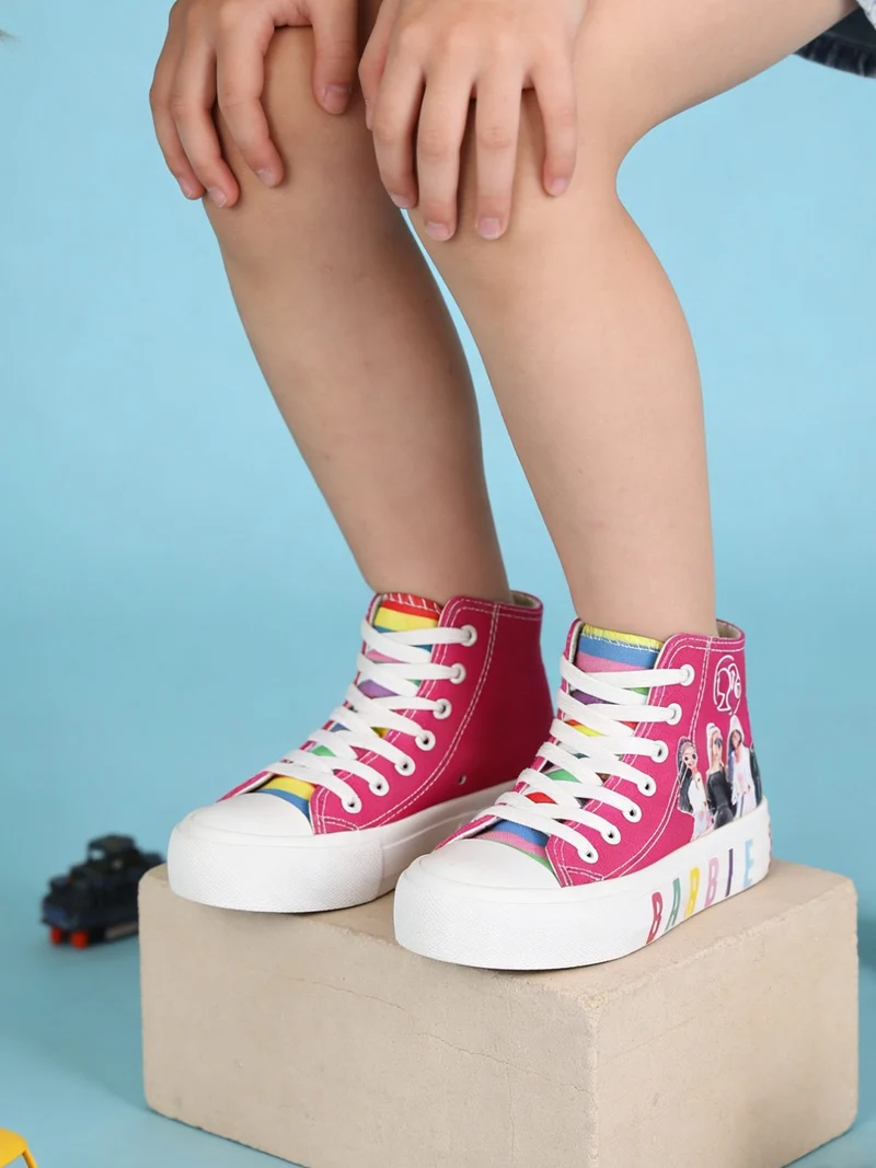 Sneakers alte da bambina in tela - fucsia