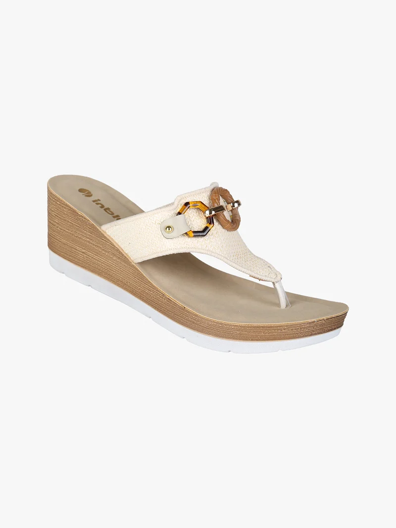Infradito donna con zeppa e catena - beige