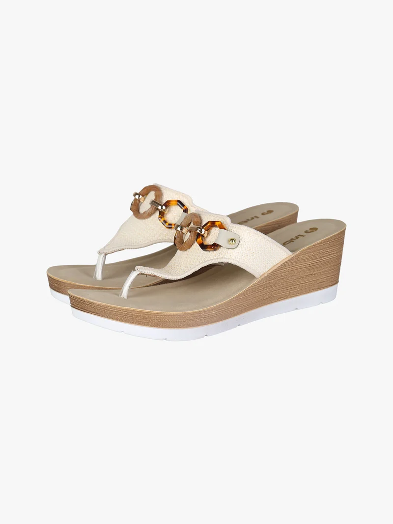 Infradito donna con zeppa e catena - beige