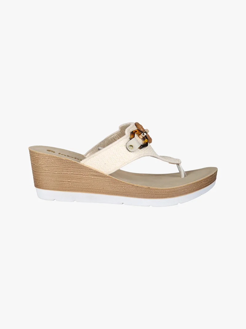 Infradito donna con zeppa e catena - beige