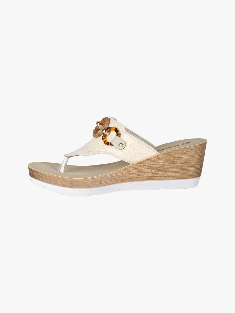 Infradito donna con zeppa e catena - beige