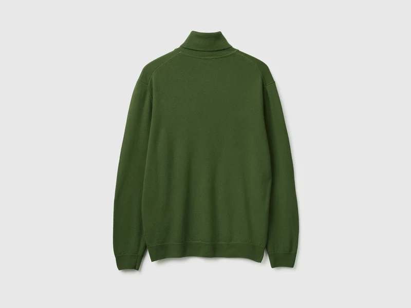 Olivgrüner Rollkragenpullover aus reiner Merinowolle