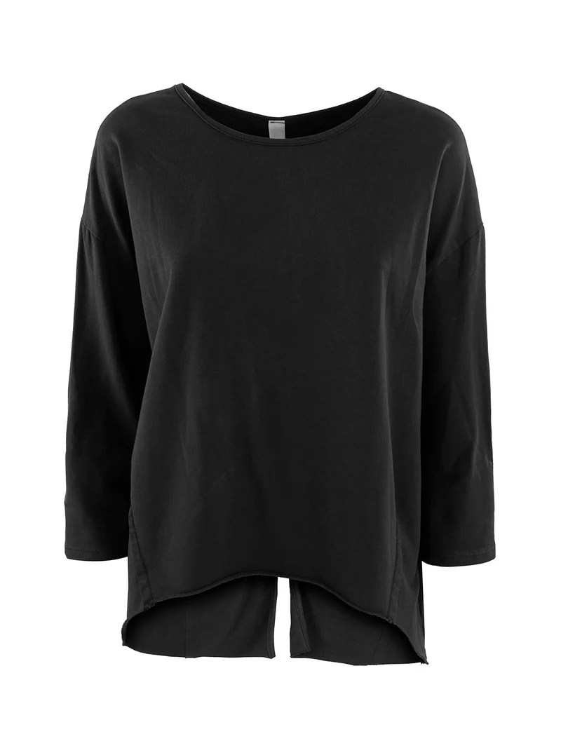 T-shirt donna a manica lunga con spacco dietro - nero