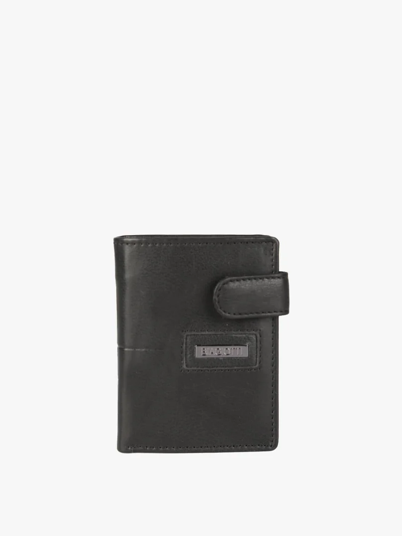 Mini portafoglio in pelle da uomo verticale con bottone - nero