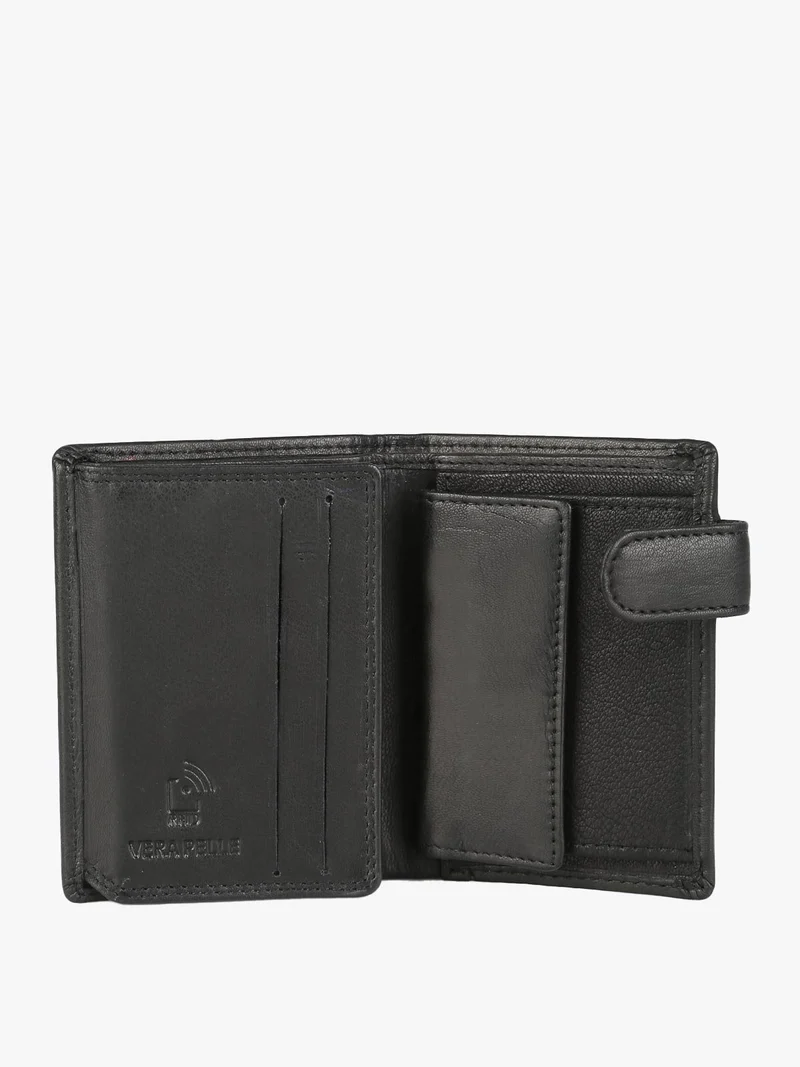 Mini portafoglio in pelle da uomo verticale con bottone - nero