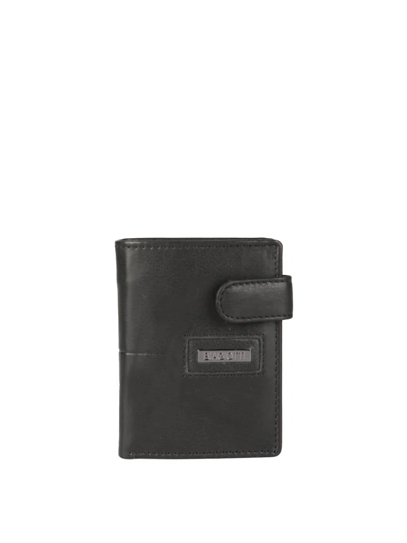 Mini portafoglio in pelle da uomo verticale con bottone - nero