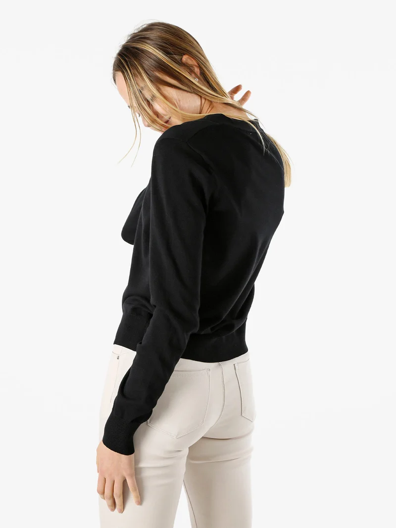 Cardigan donna con bottoni eleganti a fiore - nero