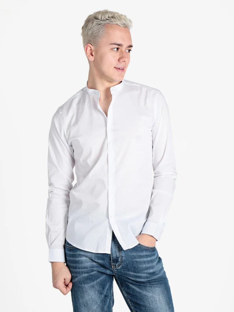 Camicia uomo slim fit con colletto alla coreana