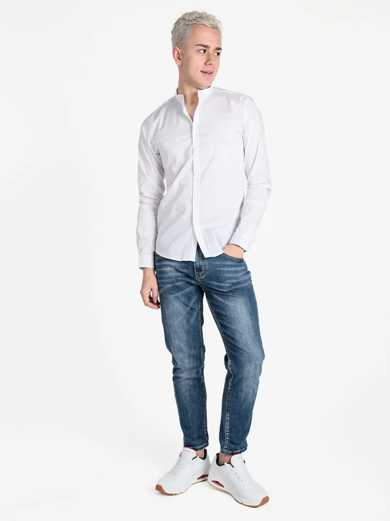 Camicia uomo slim fit con colletto alla coreana