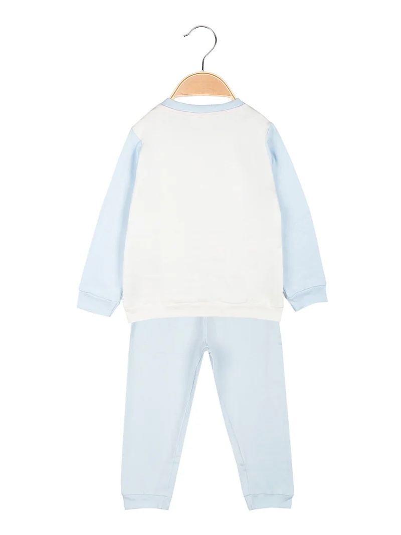 Pigiama lungo da neonata in cotone felpato - azzurro