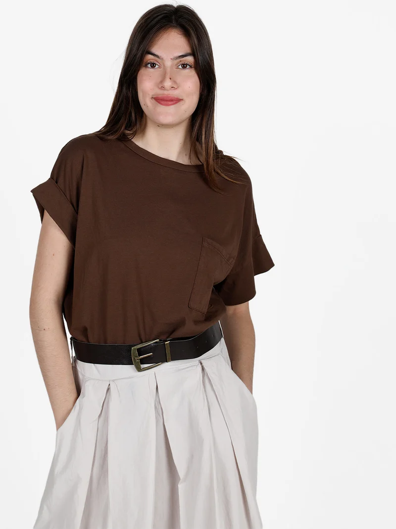 T-shirt donna oversize con taschino - moro