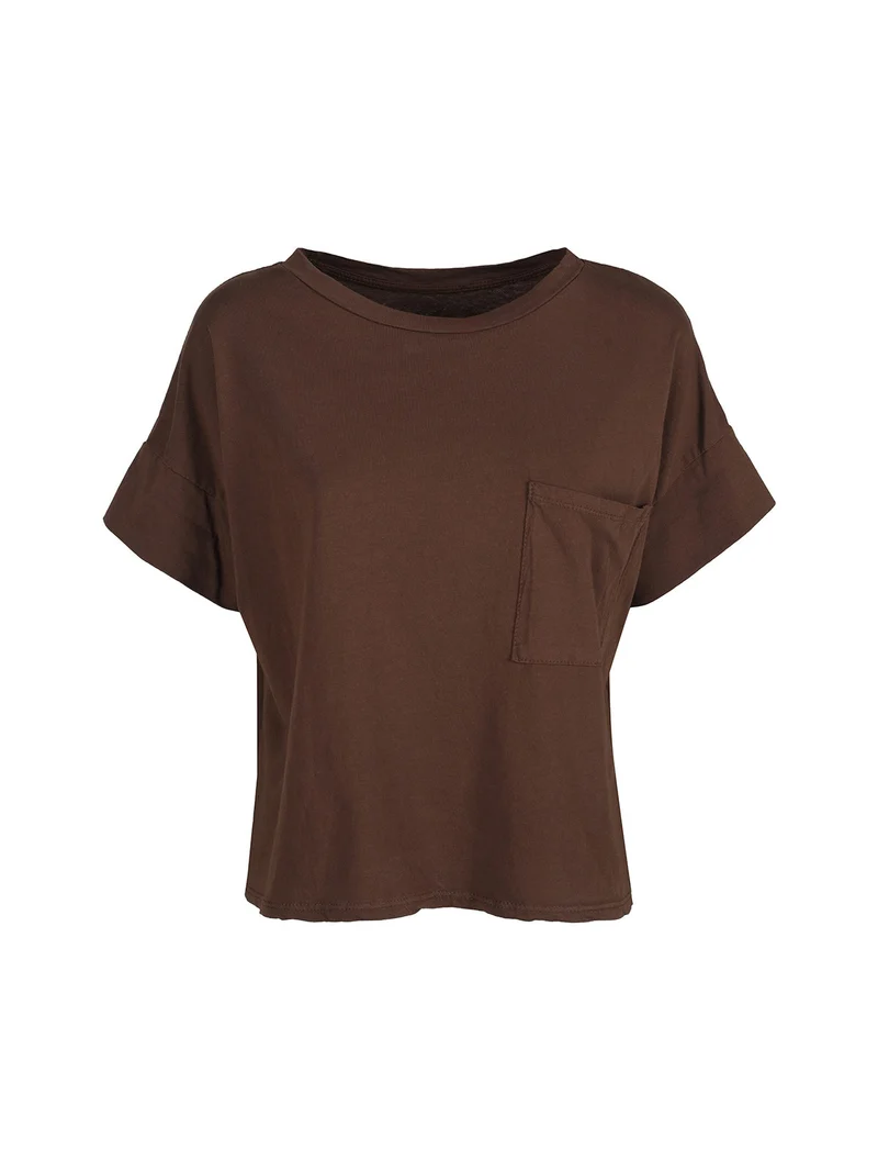 T-shirt donna oversize con taschino - moro