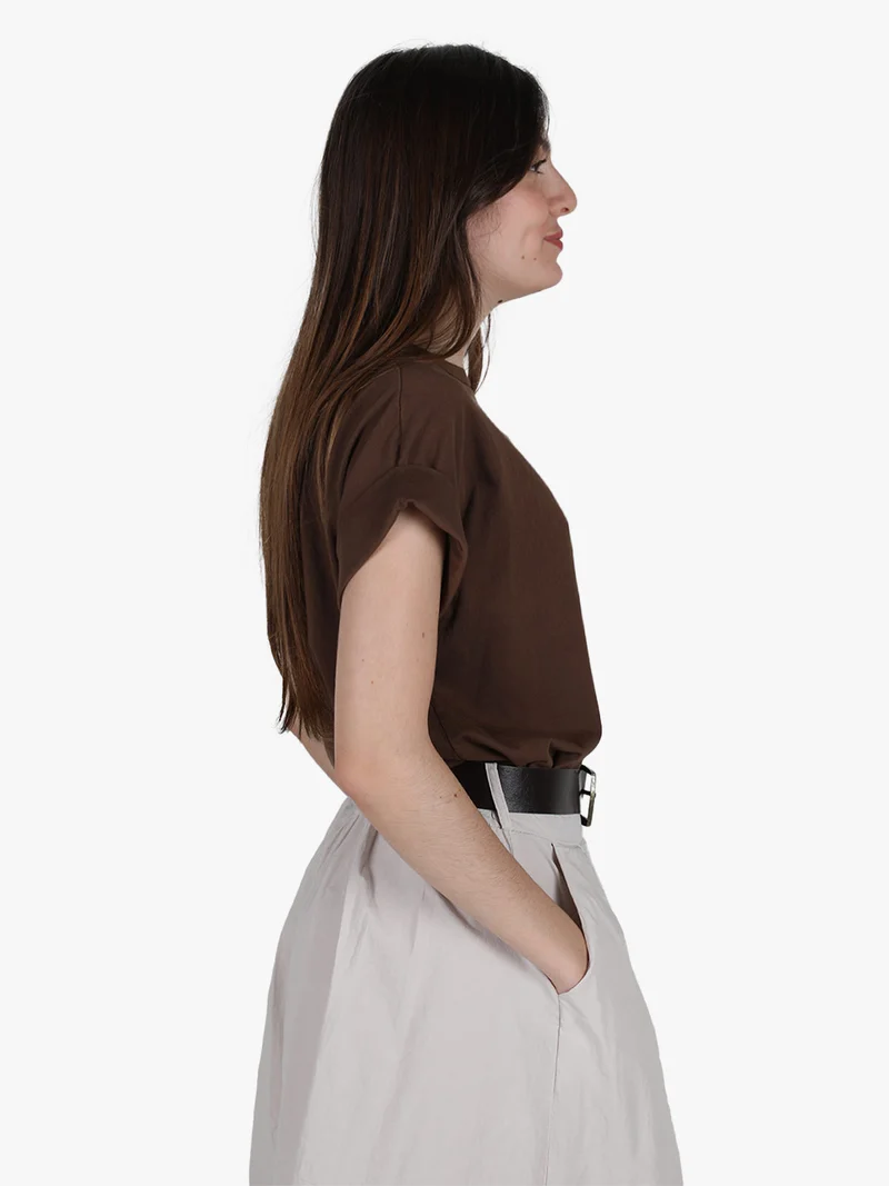 T-shirt donna oversize con taschino - moro