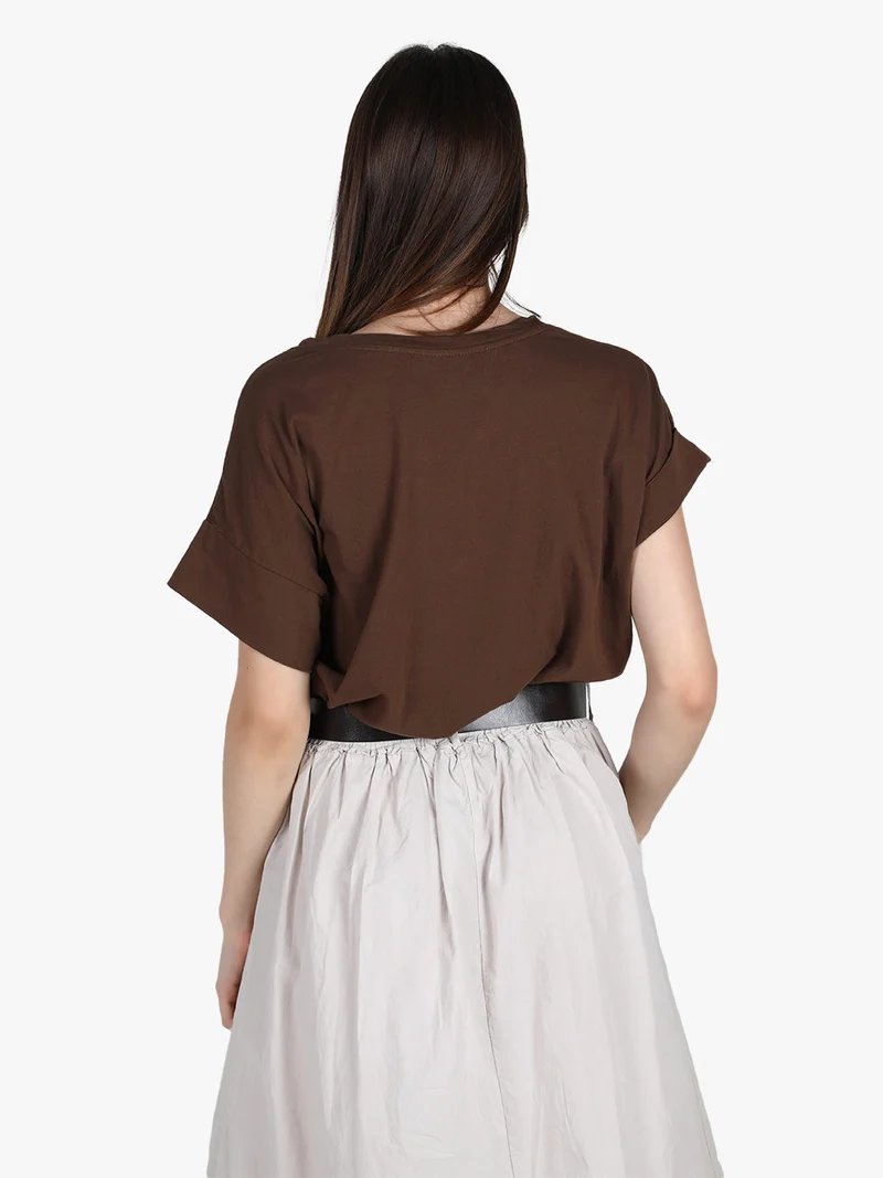 T-shirt donna oversize con taschino - moro
