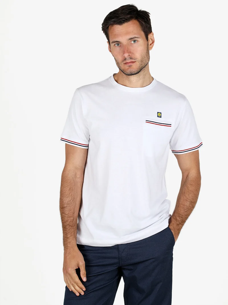 T-shirt da uomo in cotone con taschino - bianco