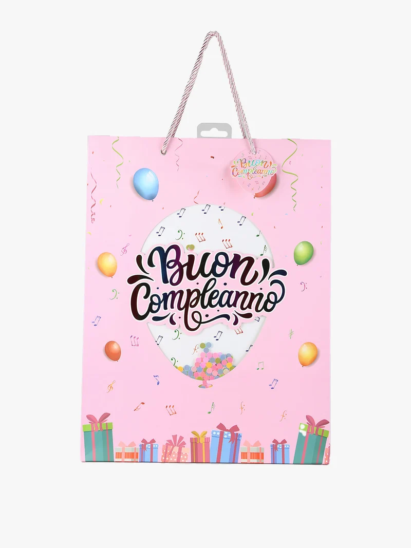Sacchetto regalo compleanno con coriandoli colorati - rosa