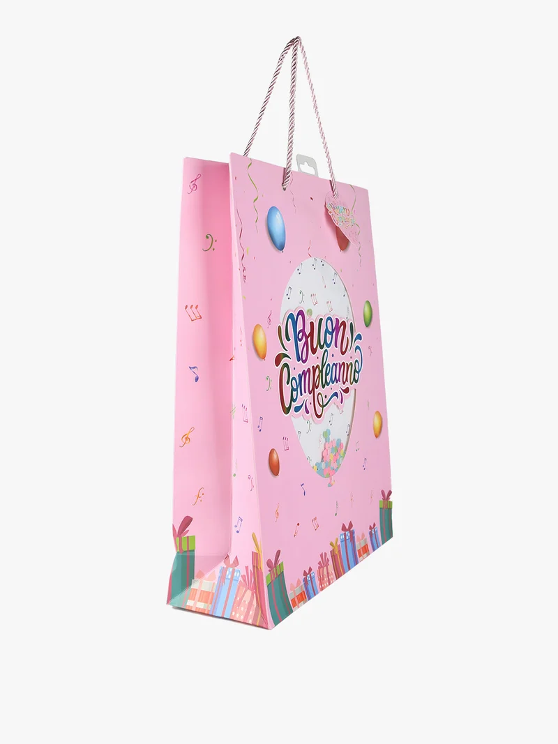 Sacchetto regalo compleanno con coriandoli colorati - rosa