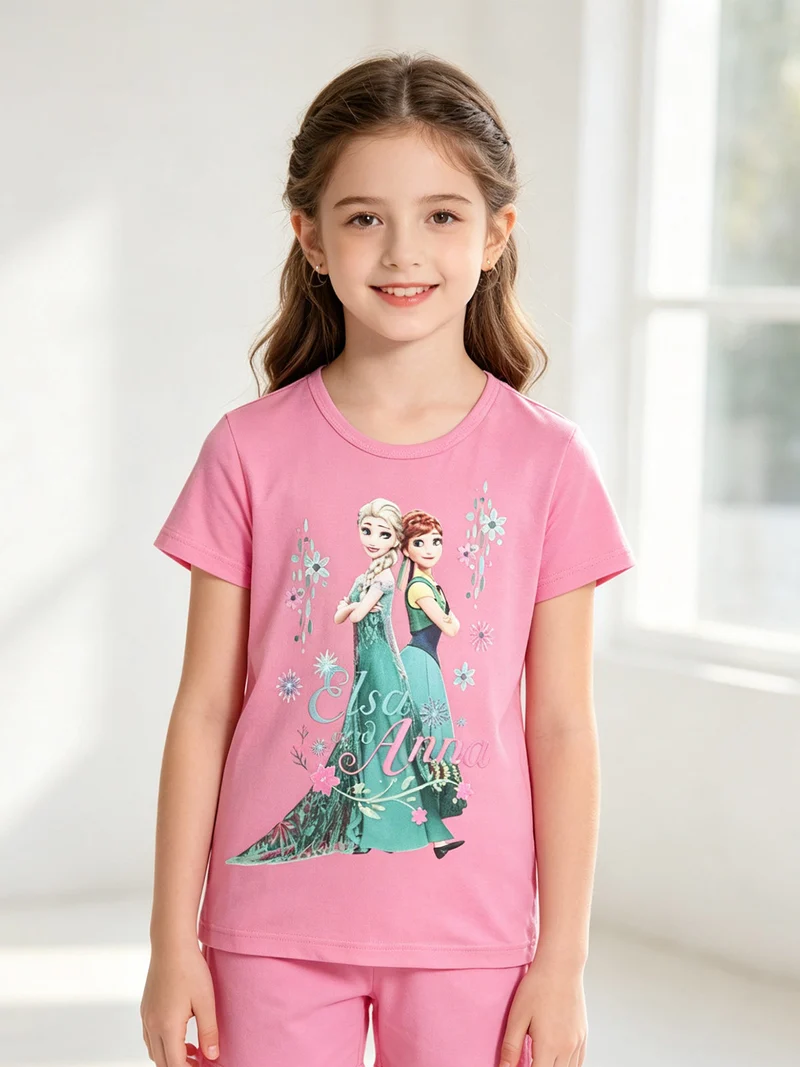 T-shirt bambina Anna e Elsa - rosa