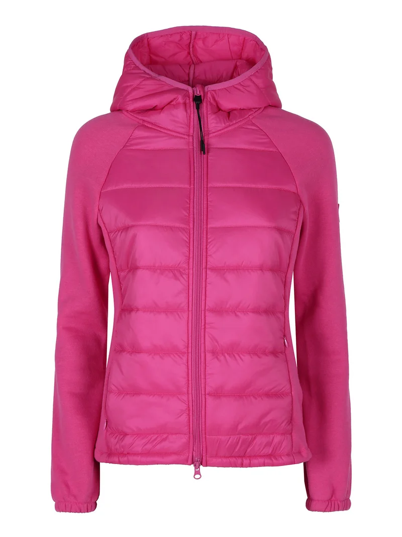 Giubbotto donna con cappuccio e maniche in felpa - fucsia