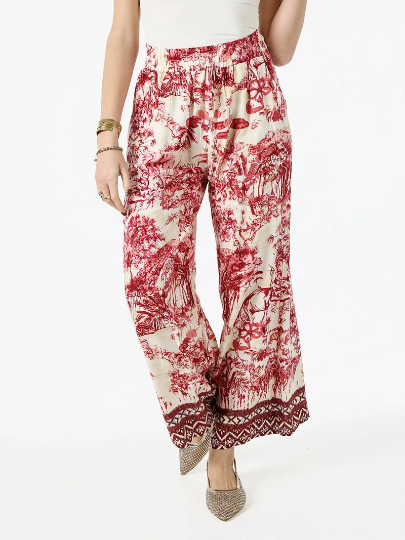 Pantaloni donna a gamba larga con stampe - rosso