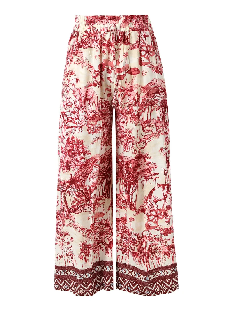 Pantaloni donna a gamba larga con stampe - rosso