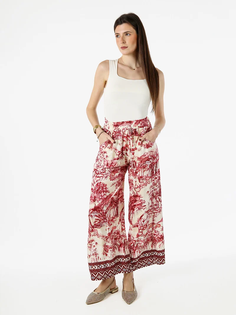 Pantaloni donna a gamba larga con stampe - rosso
