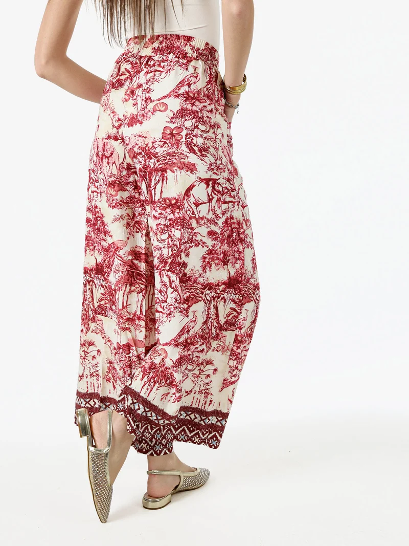Pantaloni donna a gamba larga con stampe - rosso