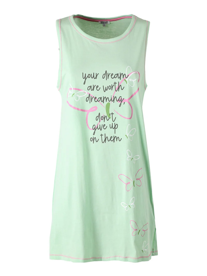 Maxi maglia in cotone da donna spalla larga con stampa farfalle - verde chiaro