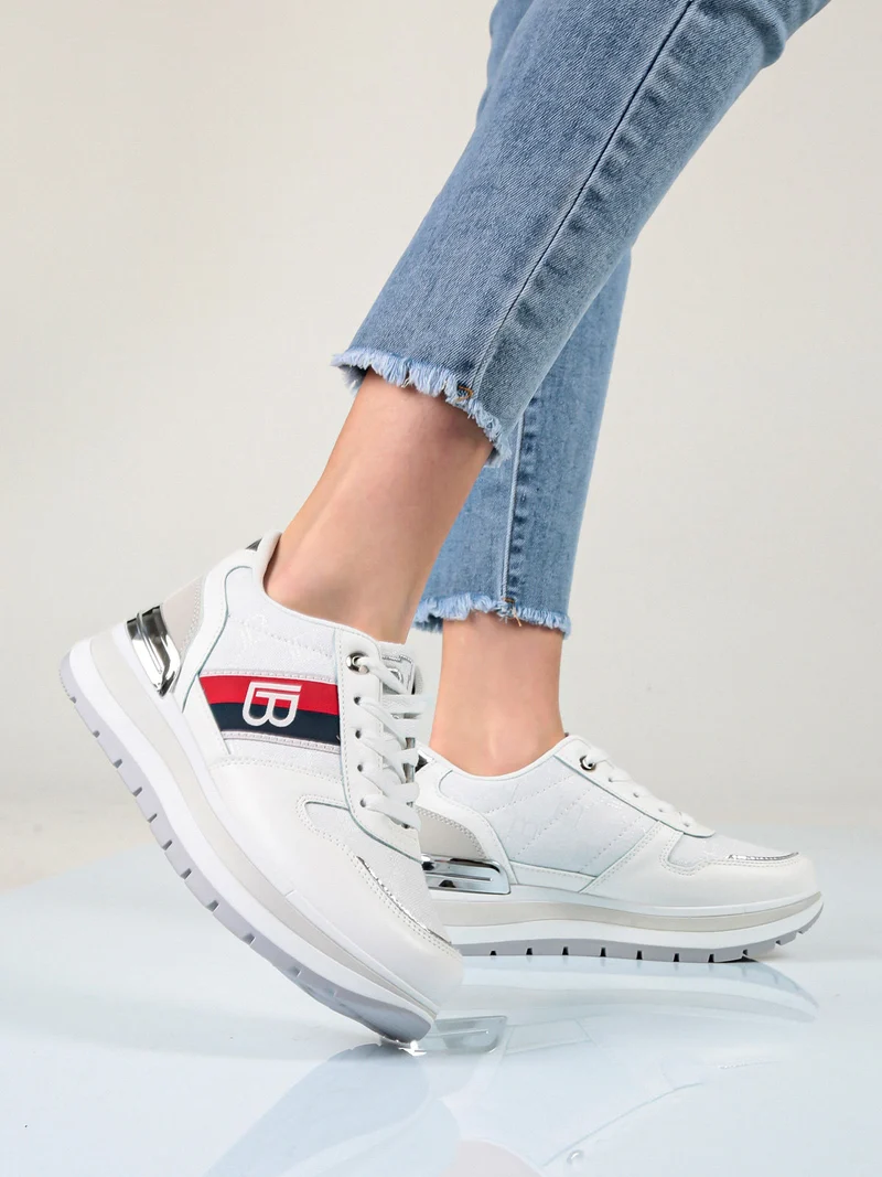Sneakers donna stringate con platform - bianco