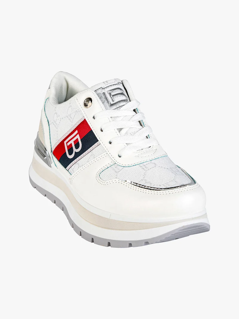 Sneakers donna stringate con platform - bianco